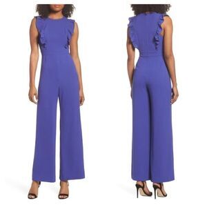 Charles Henry Blue Ruffle Jumpsuit Size Large